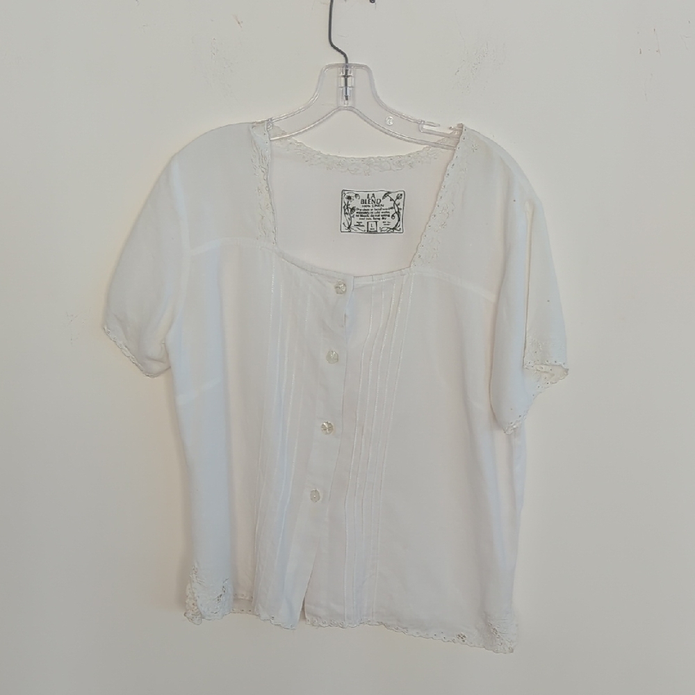 LA Blend linen white button-up women's blouse Lg